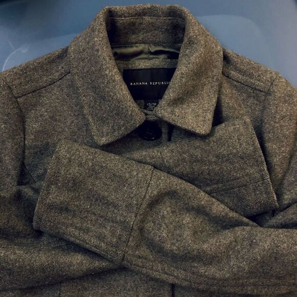 BANANA REPUBLIC Wool Blend Grey Winter Pea Coat Sz XS - Picture 3 of 6